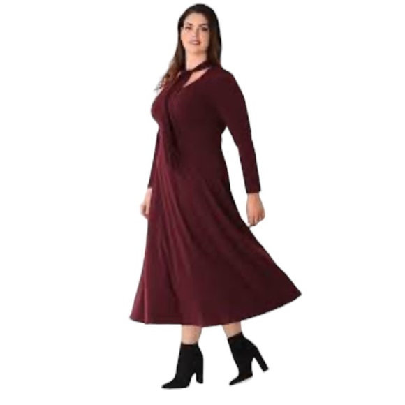 NWT Zara Sz S Cognac Long Sleeve Choker Midi Dress - Picture 10 of 11